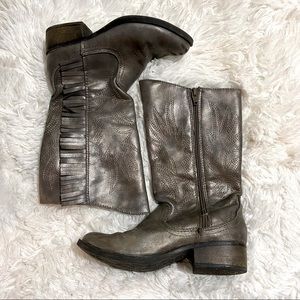 Gold Tinted Grey Fringed Girls Boots Cowgirl Style